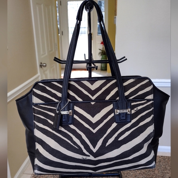 Coach Taylor Zebra Print & Black Leather Handbag Satchel Purse - Picture 1 of 16